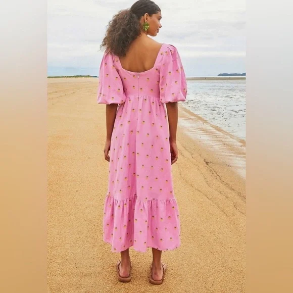 Farm Rio embroidered pineapples pink midi dress - Picture 3 of 12